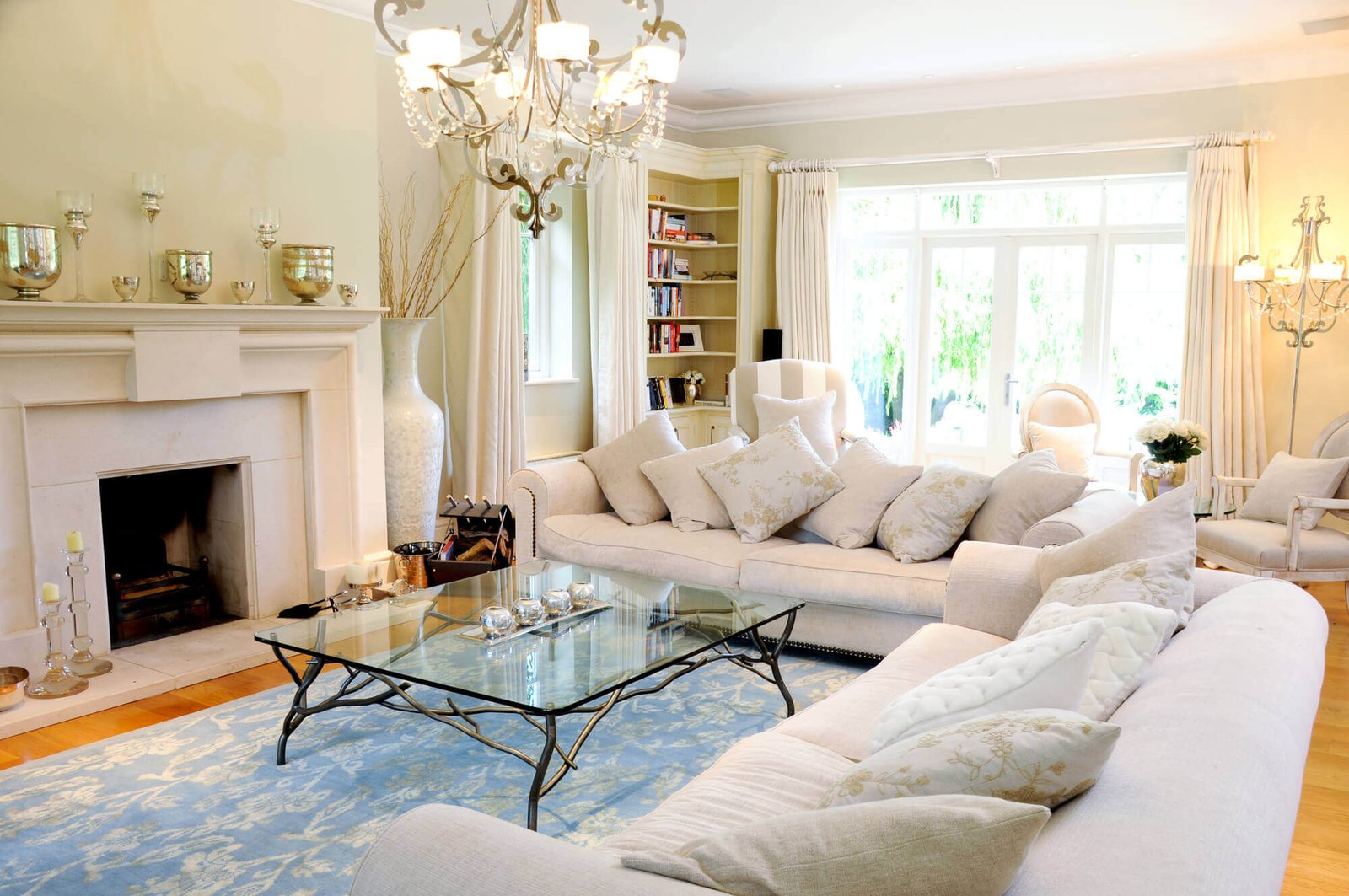 Bright new living room in a basement